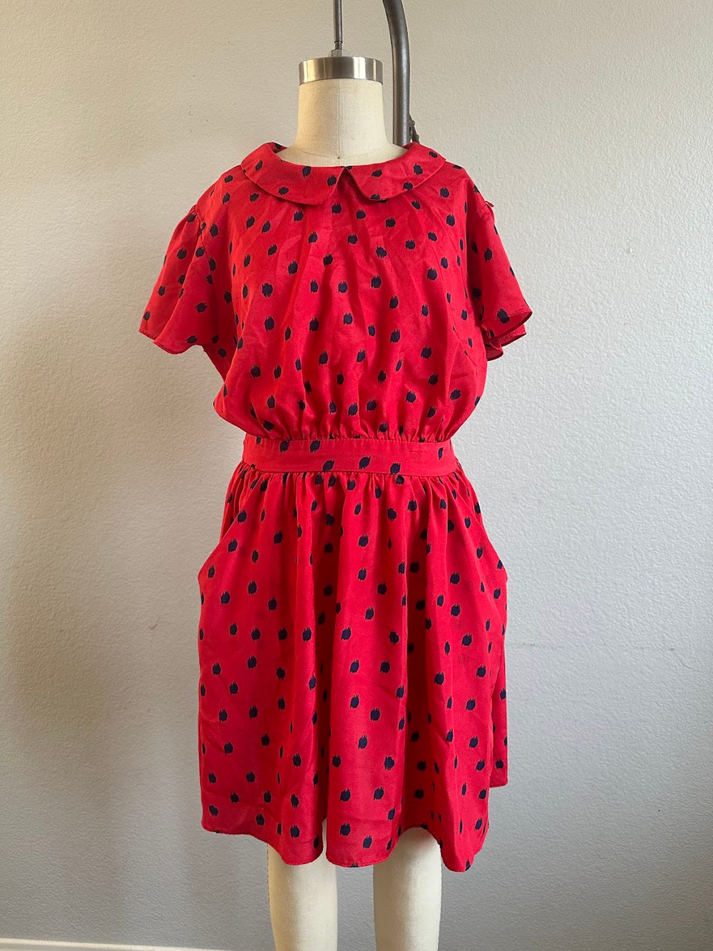 Red Polka Dot Peter Pan Collar Dress Short Sleeve Vintage Retro